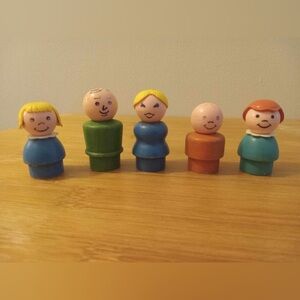 Vintage Fisher-Price Wooden Little People - 5 Pieces